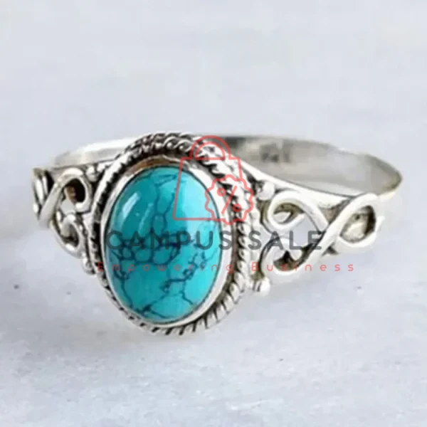 1 Pcs Fashion Retro Elegant Ring Natural Turquoise Wedding Engagement Birthday Party Anniversary Commemorative Gift
