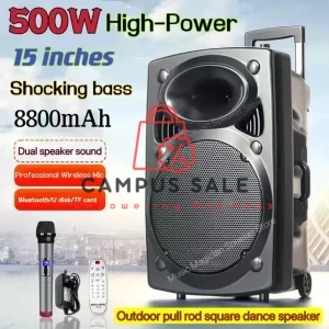 150W Bluetooth Speaker Column 15-Inch Subwoofer K Song Boombox Outdoor Square Dance Soundbox Wireless Microphone TF AUX U Disk