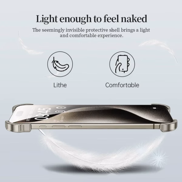Aluminum alloy Borderles Phone Case For iPhone 13 14 15 16 Pro Max Lens Film Protection Bare Metal Shockproof Corner Pad Cover - Image 4