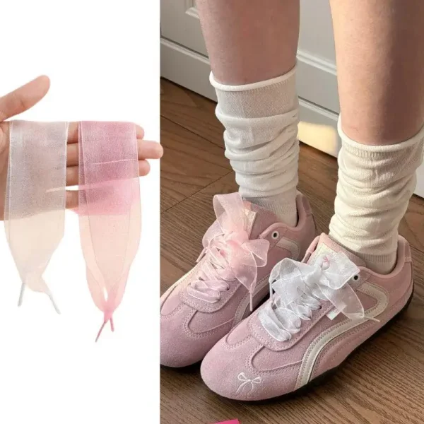 1 Pair Fashion Shoe Laces Chiffon Yarn Shoelaces Soft Casual Flat Shoestrings For Sneaker 4CM Wide Shoe Laces 120cm - Image 3