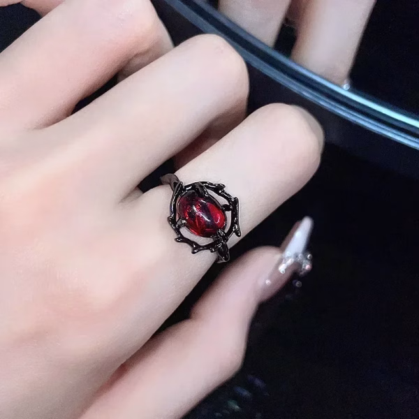 2024 New Punk Black Rings Thorns Vine Twine Red Rhinestones Hollow Unsex Couple Finger Ring Women Men Fashion Jewelry Party Gift - Image 5