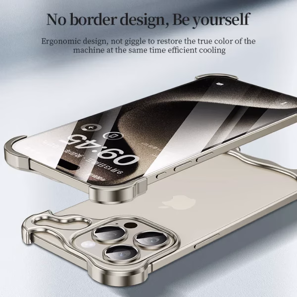 Aluminum alloy Borderles Phone Case For iPhone 13 14 15 16 Pro Max Lens Film Protection Bare Metal Shockproof Corner Pad Cover - Image 3