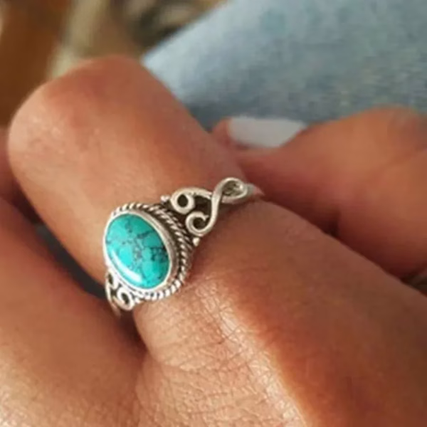 1 Pcs Fashion Retro Elegant Ring Natural Turquoise Wedding Engagement Birthday Party Anniversary Commemorative Gift - Image 3