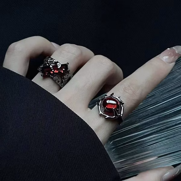 2024 New Punk Black Rings Thorns Vine Twine Red Rhinestones Hollow Unsex Couple Finger Ring Women Men Fashion Jewelry Party Gift - Image 4