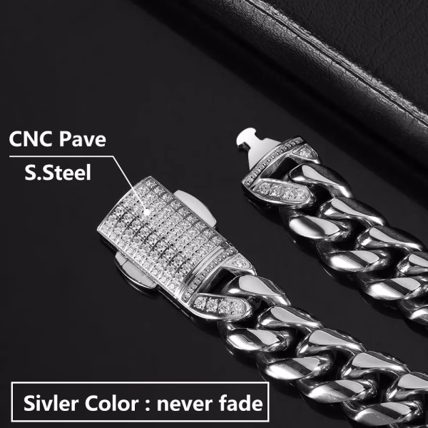 12mm Hip Hop Plated Fashion Stainless Steel Luxury Cuban Jewelry Bracelets For Men Bling Clasp Pvd Waterproof Jewelry - Image 2