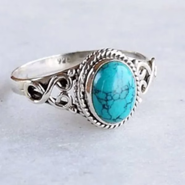 1 Pcs Fashion Retro Elegant Ring Natural Turquoise Wedding Engagement Birthday Party Anniversary Commemorative Gift - Image 2