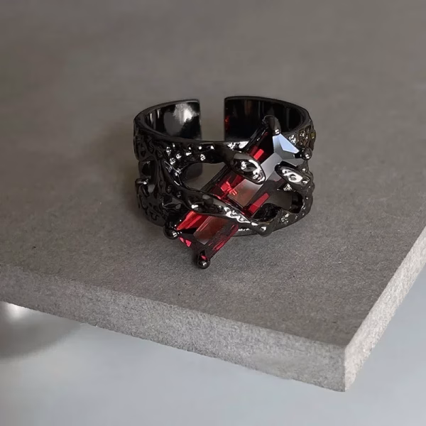 2024 New Punk Black Rings Thorns Vine Twine Red Rhinestones Hollow Unsex Couple Finger Ring Women Men Fashion Jewelry Party Gift - Image 6