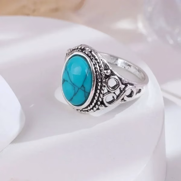 1 Pcs Fashion Retro Elegant Ring Natural Turquoise Wedding Engagement Birthday Party Anniversary Commemorative Gift - Image 4