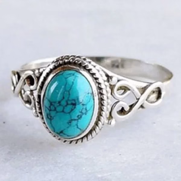 1 Pcs Fashion Retro Elegant Ring Natural Turquoise Wedding Engagement Birthday Party Anniversary Commemorative Gift - Image 6