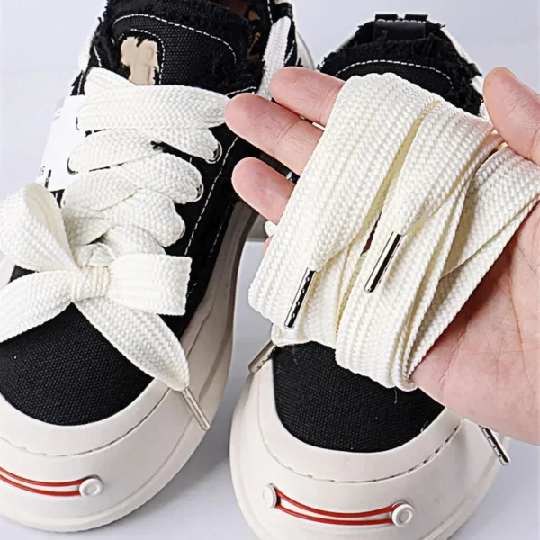 1 Pair Dirty Shoelaces Flat Black White Shoe Laces Sneaker Shoelace Accessories Y2K Shoelaces For Sneakers 100/130cm Shoe String - Image 2
