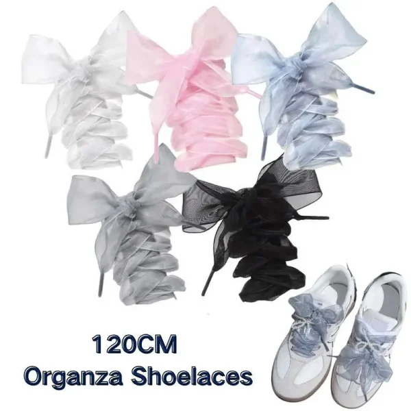 1 Pair Fashion Shoe Laces Chiffon Yarn Shoelaces Soft Casual Flat Shoestrings For Sneaker 4CM Wide Shoe Laces 120cm - Image 2