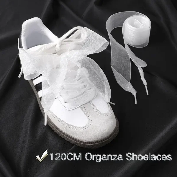 1 Pair Fashion Shoe Laces Chiffon Yarn Shoelaces Soft Casual Flat Shoestrings For Sneaker 4CM Wide Shoe Laces 120cm - Image 4